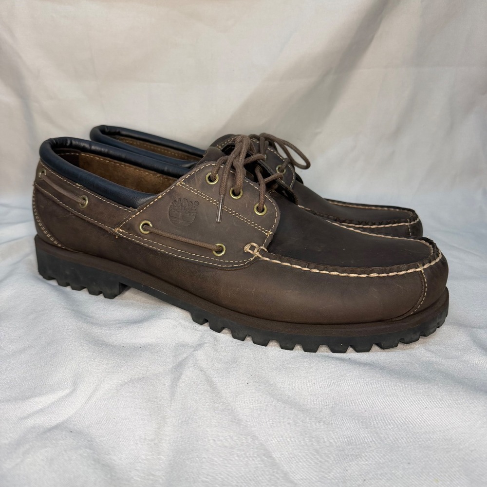 Timberland Earthkeepers Mens 15M Brown Leather 3-Eye Lug Boat Shoes 84593